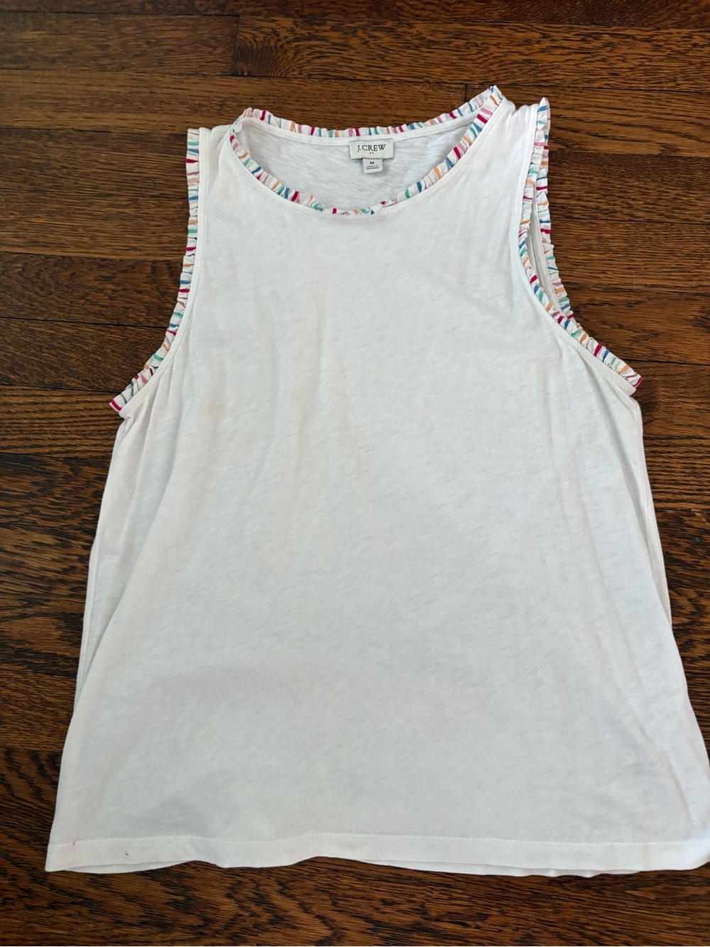 J. Crew White Tank with Multicolor Striped Trim